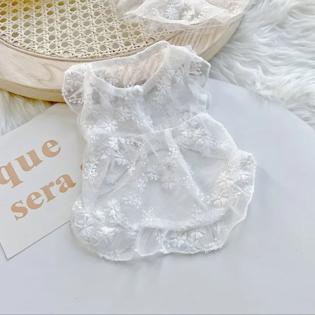 Summer Dog Skirt Thin Clothes Cute Embroidered White Lace Gauzy Dress - Shop at LoveMi