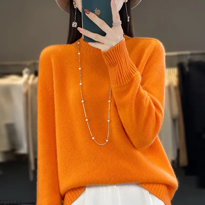 Women's Half Turtleneck Keep Warm Pure Colour Cashmere - Emma Orange