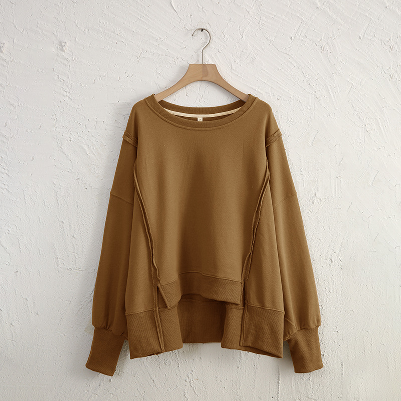 Female Loose And Irregular Niche Sweater Top Camel - Shop at LoveMi