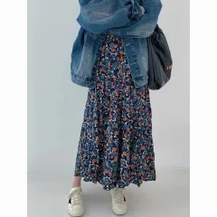 Women's Floral Skirt Autumn And Winter Lazy Style High Waist Elastic - Blue - View 1