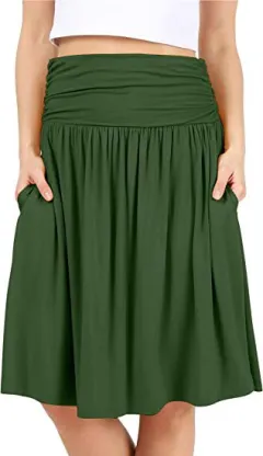 European And American Women's Clothing Pleated Elegant Midi Skirt - Army Green - View 1