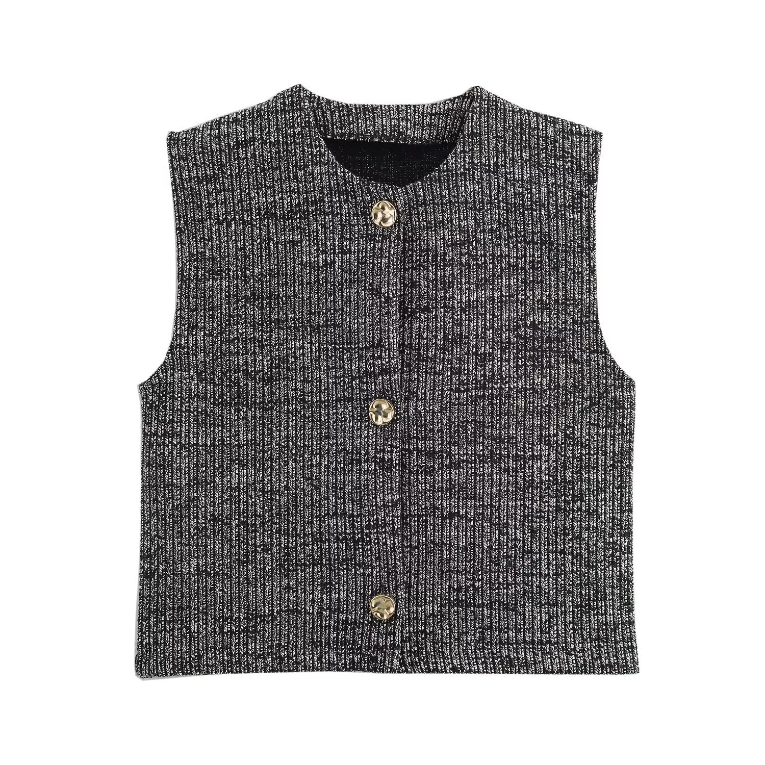 Women's Decorated Row Button Texture Vest style Top And Trousers Suit Top M - Shop at LoveMi