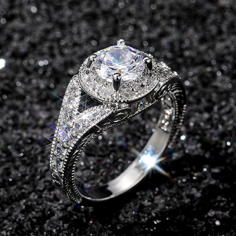 Womens Versatile Ultra-Shimmering Micro-Set Round Simulated Zircon Ring