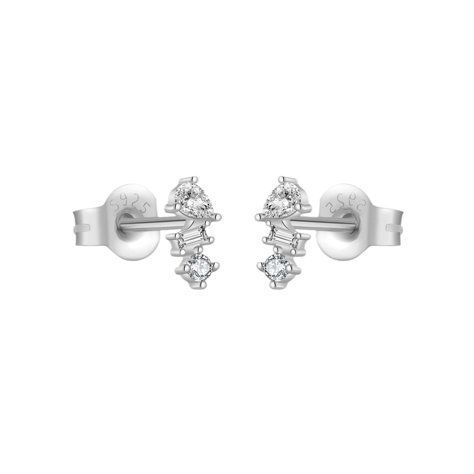 Women's S925 Sterling Silver Three-diamond Irregular Zircon Stud Earrings