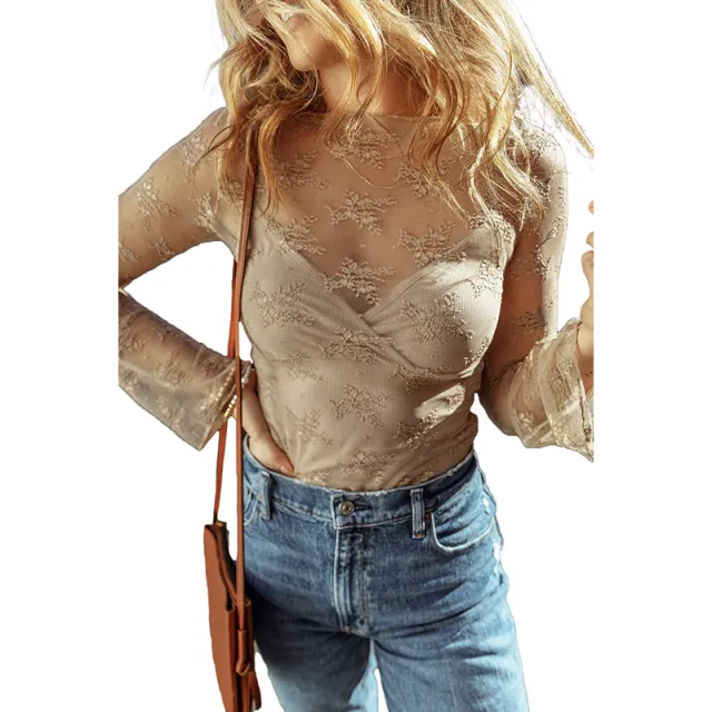 Slim fit Slimming Bottoming Shirt Women's Lace Long sleeved Top Lc25128453 P18 L - Shop at LoveMi