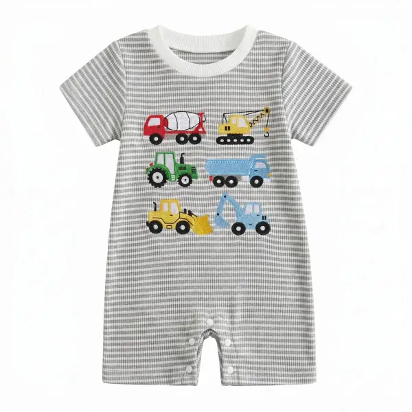 Embroidered Short-sleeve Romper For Baby Boys
