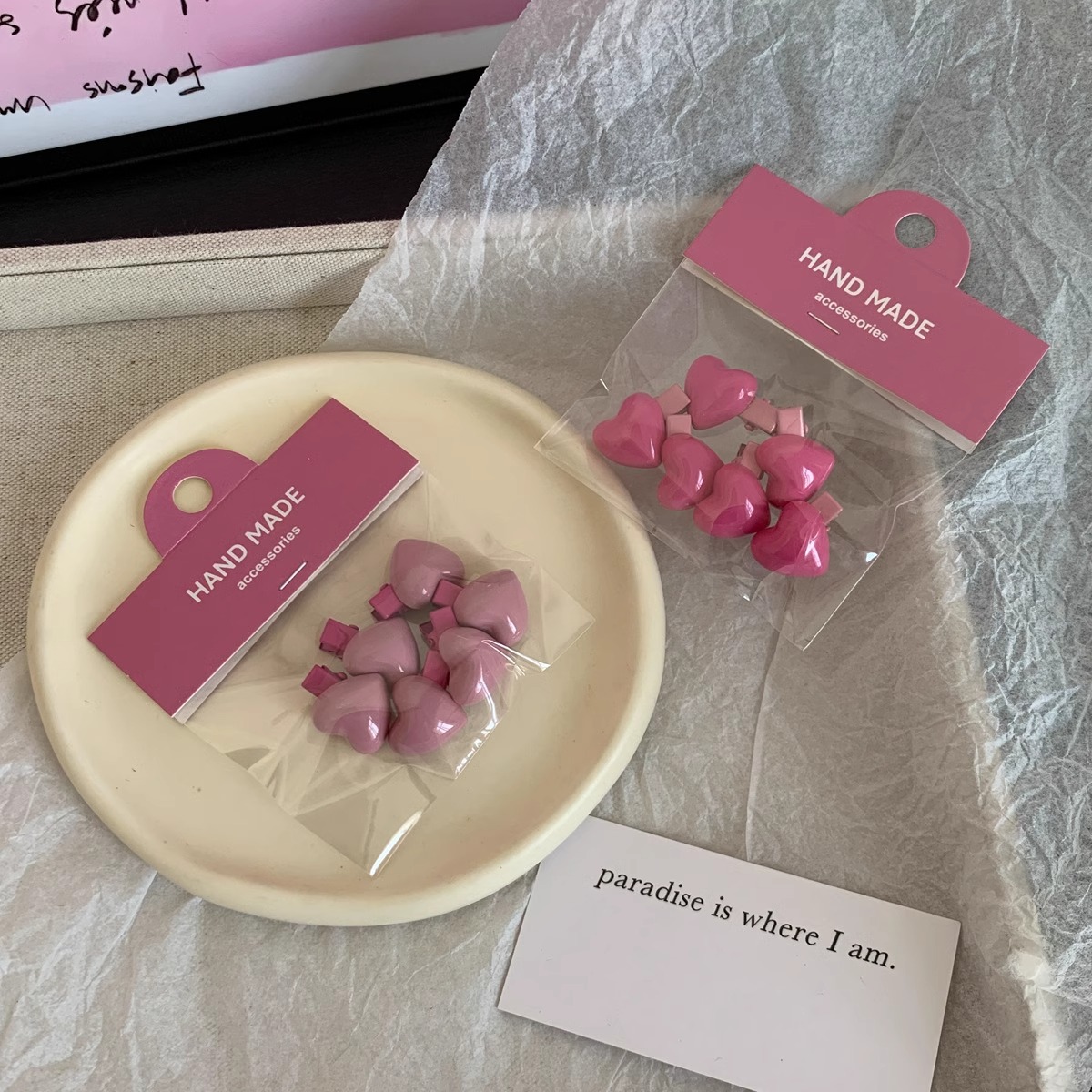 6 Girls Peach Colors Delicate Heart Barrettes