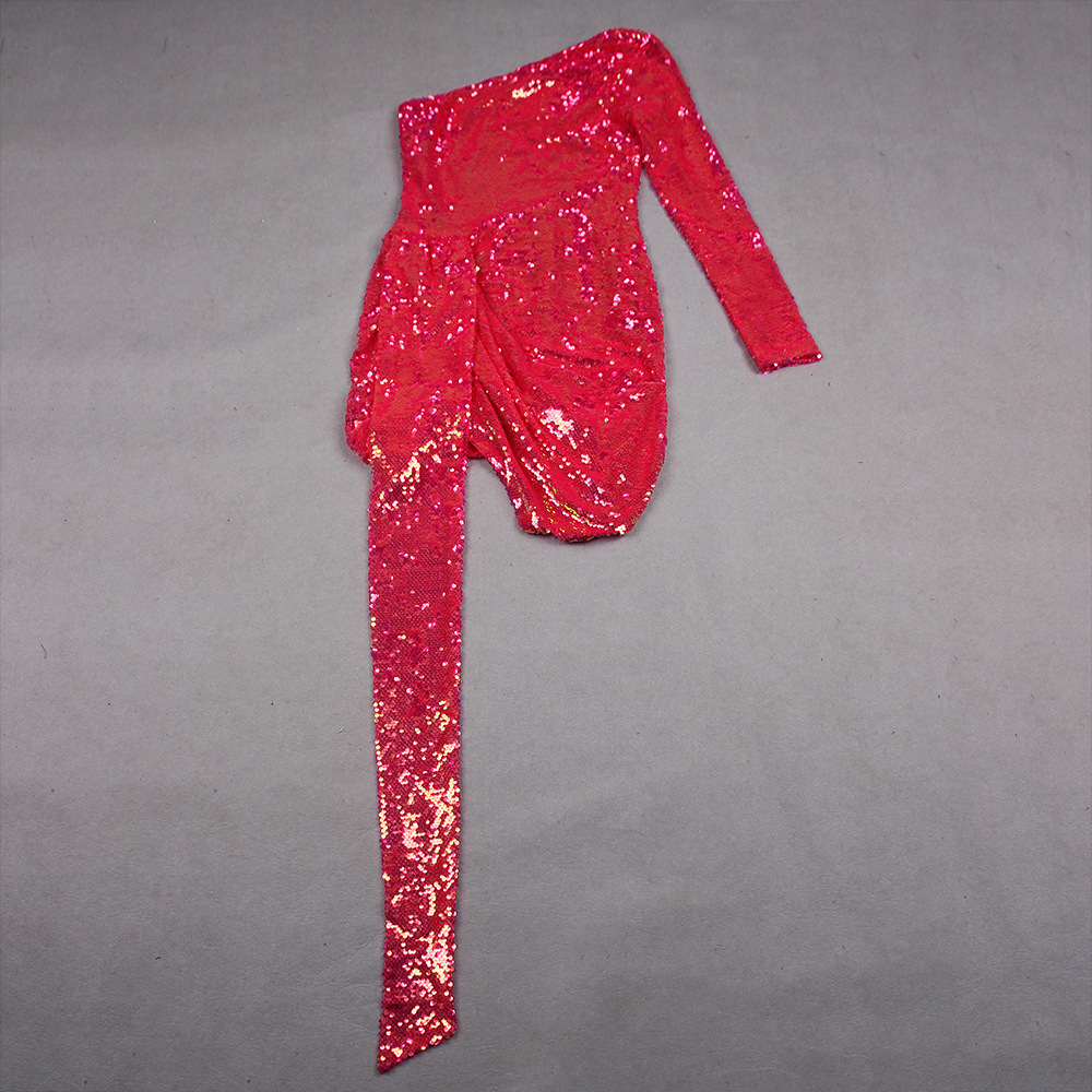 Women's Sequined One-shoulder Dress For Banquet Host Annual Meeting - Image 22