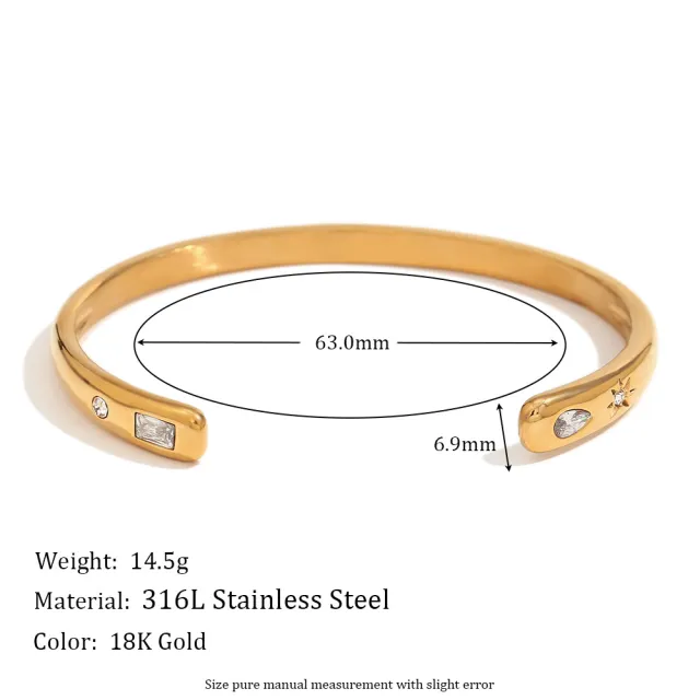 Stainless Steel Plated 18K Water Drop Rectangular Star Round Diamond Zircon Bracelet Gold - Shop at LoveMi