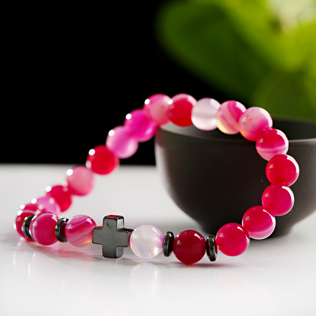 Steel Cross Wooden Bead Personalized Bracelet