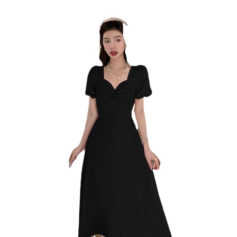 Bell Sleeve New Fashion Banquet Pure Desire Mid-length Square-neck Cinched Dress