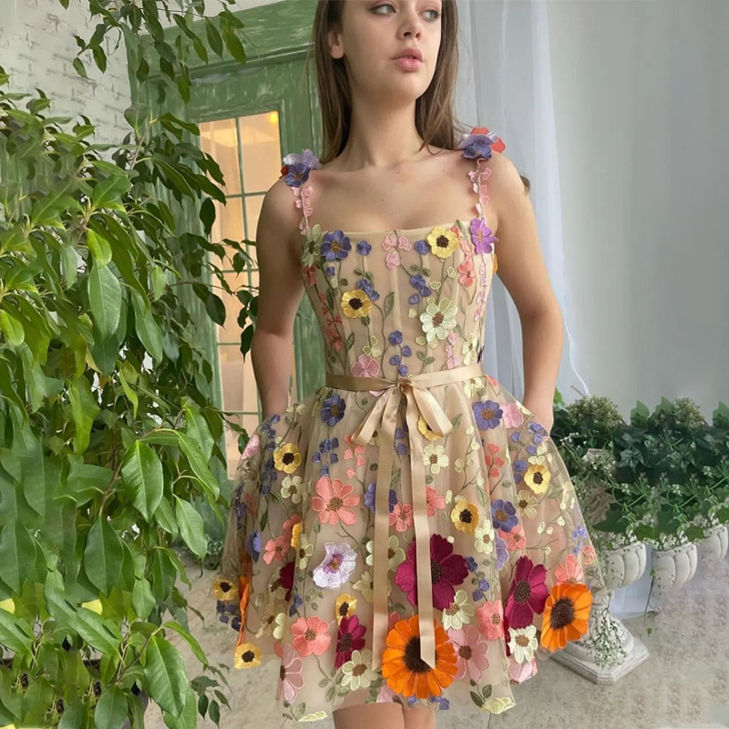 Three-dimensional Flower Embroidered Sheath Dress — image 1