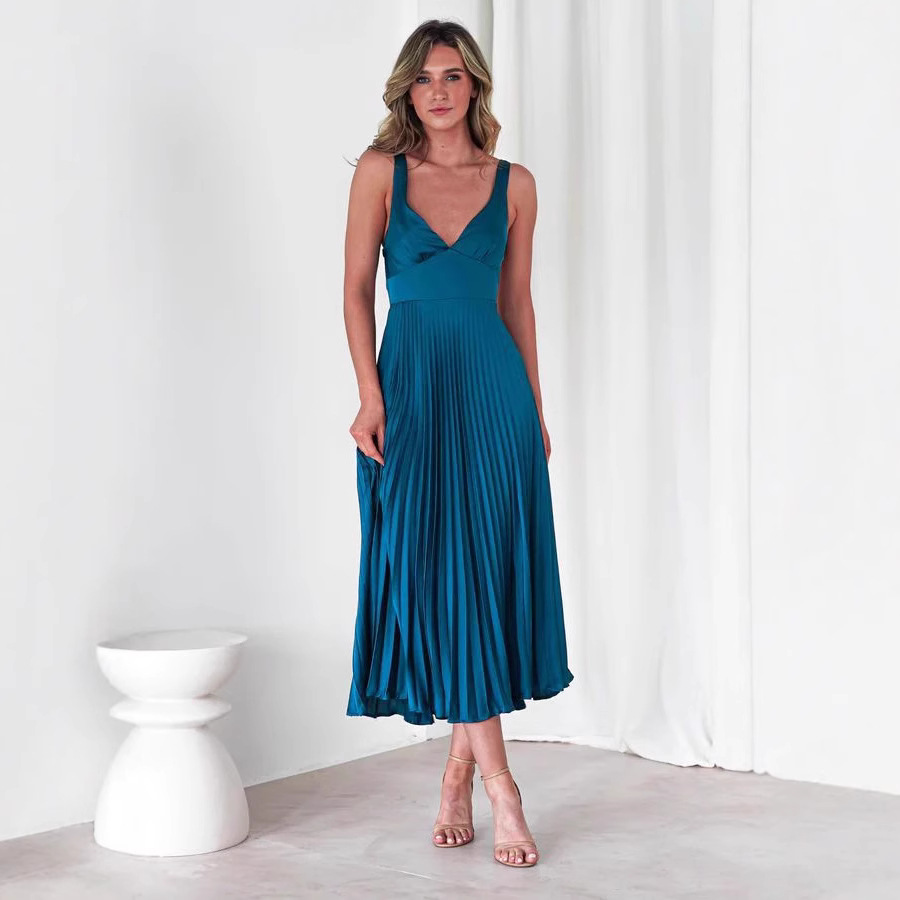 Fashion Women's Wear Pleated V-neck Sling Dress