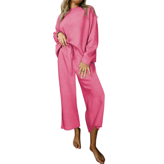 Women's New Texture Drawstring Sportswear For Autumn And Winter Pink - Shop at LoveMi