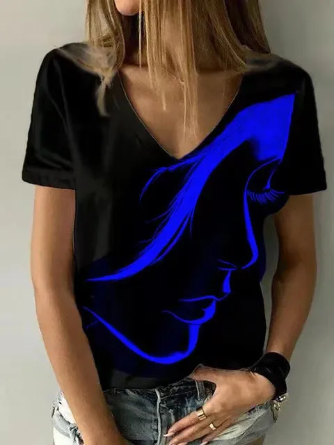 Women's Printed Pullover Short sleeved Top Blue - Shop at LoveMi