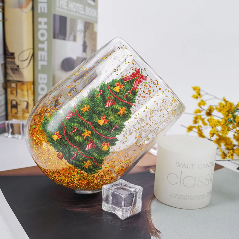 Christmas Tree Cups Heat Resistant Double Layer Flowing Sequins Christmas Cup Household Handwork Cartoon Christmas Trees Tumbler Kitchen Gadgets – image 3
