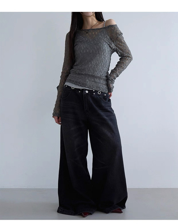 Sleek Slim Fit Japanese-Style Long Sleeve Top w/ Jacquard
