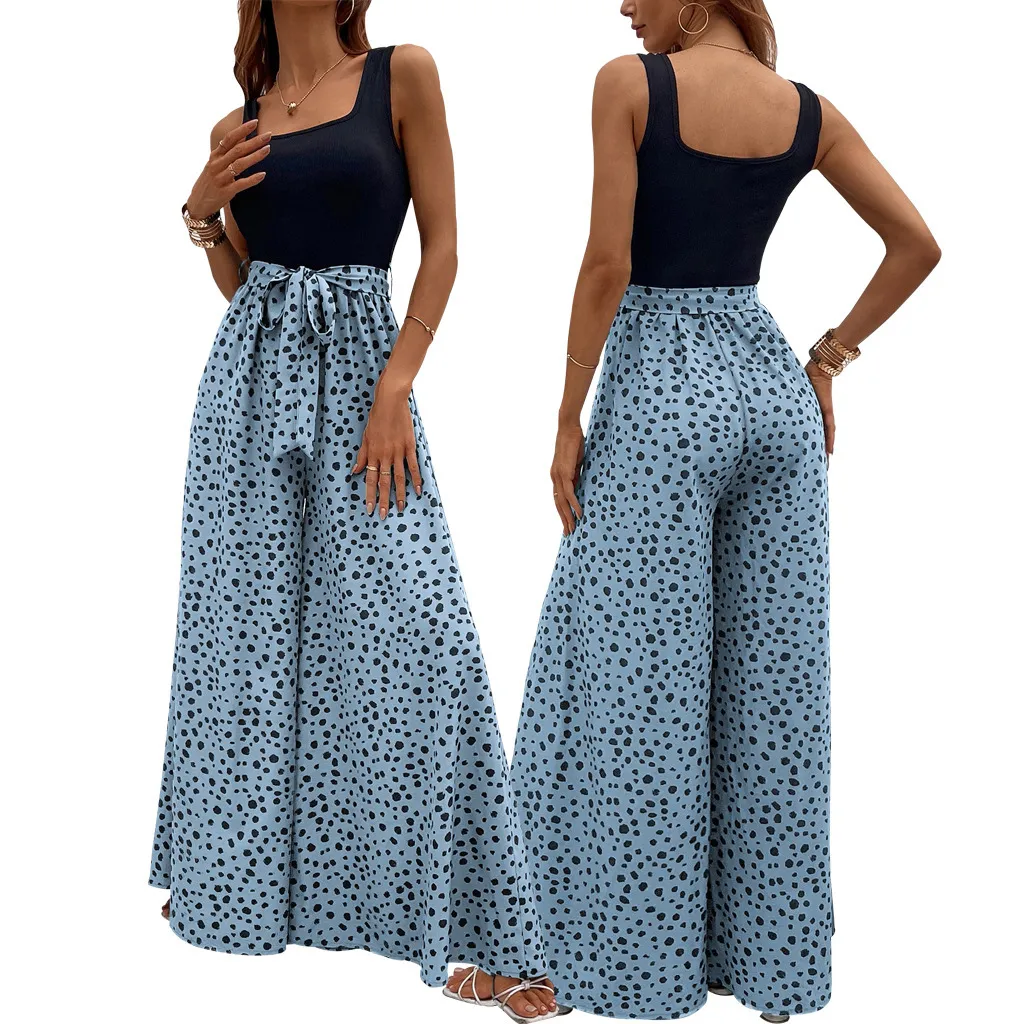 Women's Color Polka-dot Cinched Slimming Trousers - Blue
