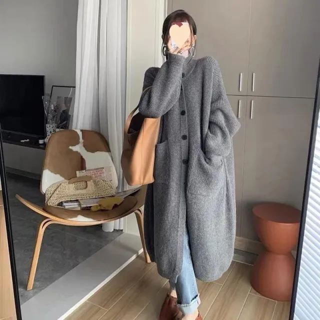 Turtleneck Sweater Women's Single breasted Solid Color Long Sleeve Coat Gray - Shop at LoveMi