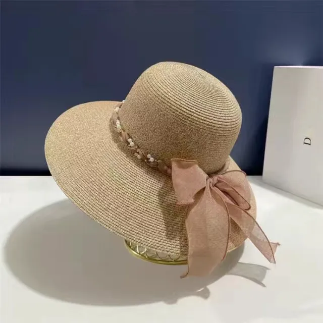 French Style Lace Strap Big Brim Beach Hat Seaside Play Straw Hat Female Sun proof All matching Coffee - Shop at LoveMi