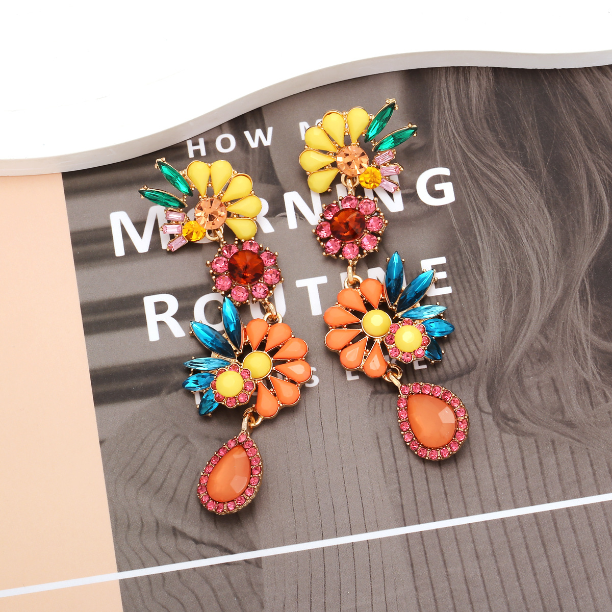 Personalized Alloy Diamond Vintage Flower Colorful Crystals Flower Earrings