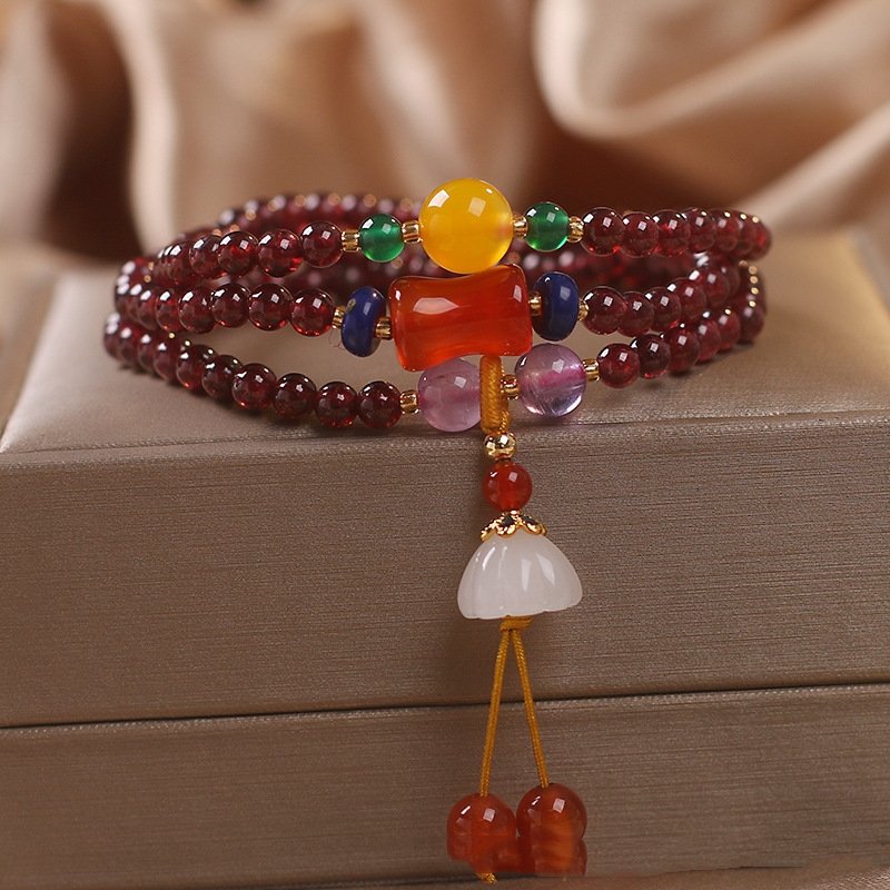 National Fashion Multi-layer Natural Garnet Beaded Bracelet