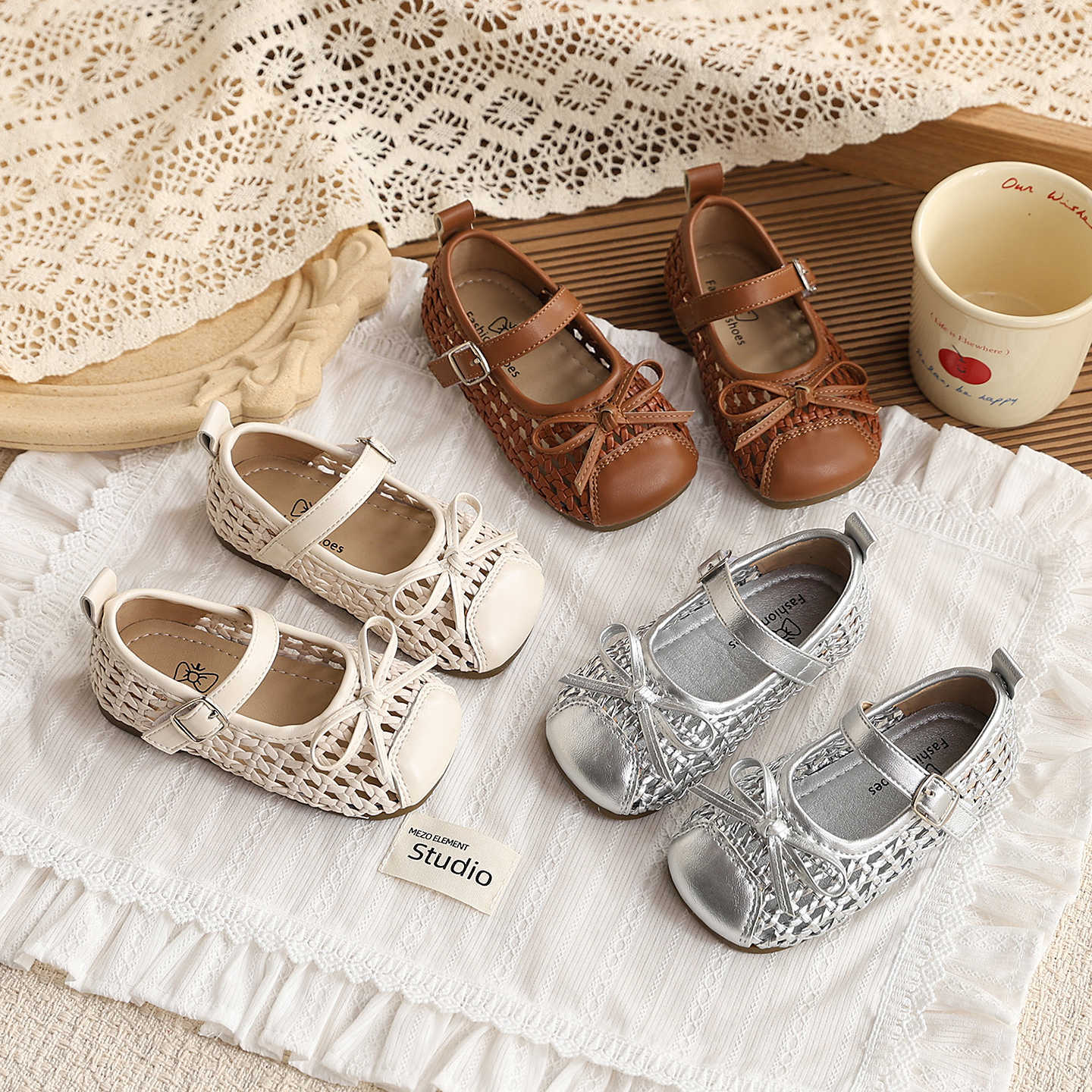Knitted Toe-box Hollow-out Bow Princess Shoes