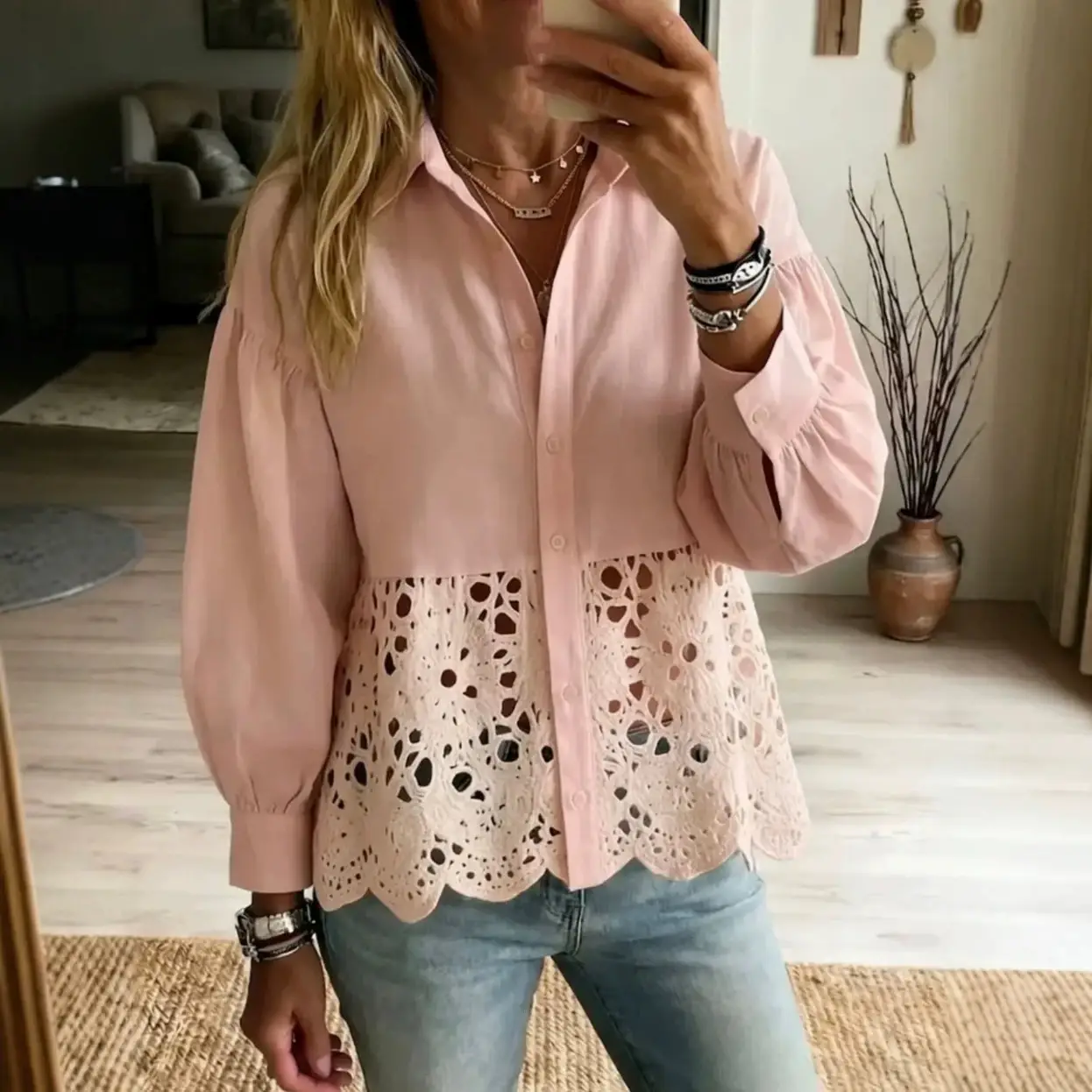 AliExpress Europe And US Cross-Border New Womens Hollow-Out Hem Shirt