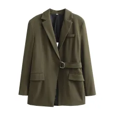 Women's Backless Mid-length Casual Belt Suit Top - Army Green - View 1
