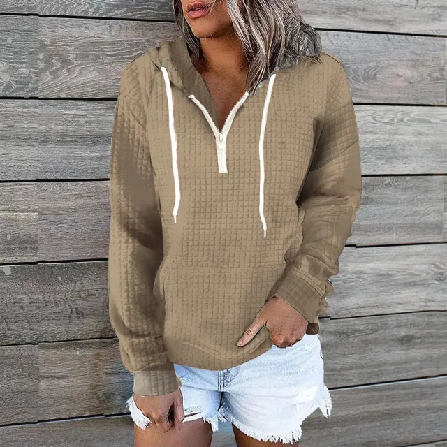 Women's Waffle Hoodie Sweater Coat Khaki - Shop at LoveMi