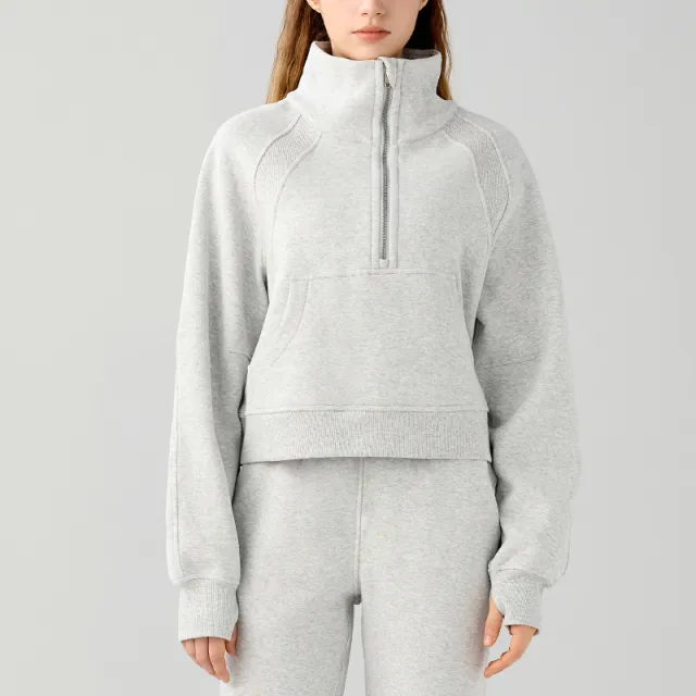 Women's Half zip High stand Collar Pullover Leisure Warm Fleece Sweater Tan - Shop at LoveMi