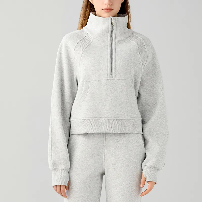 Women's Half-zip High-stand Collar Pullover Leisure Warm Fleece Sweater - Tan
