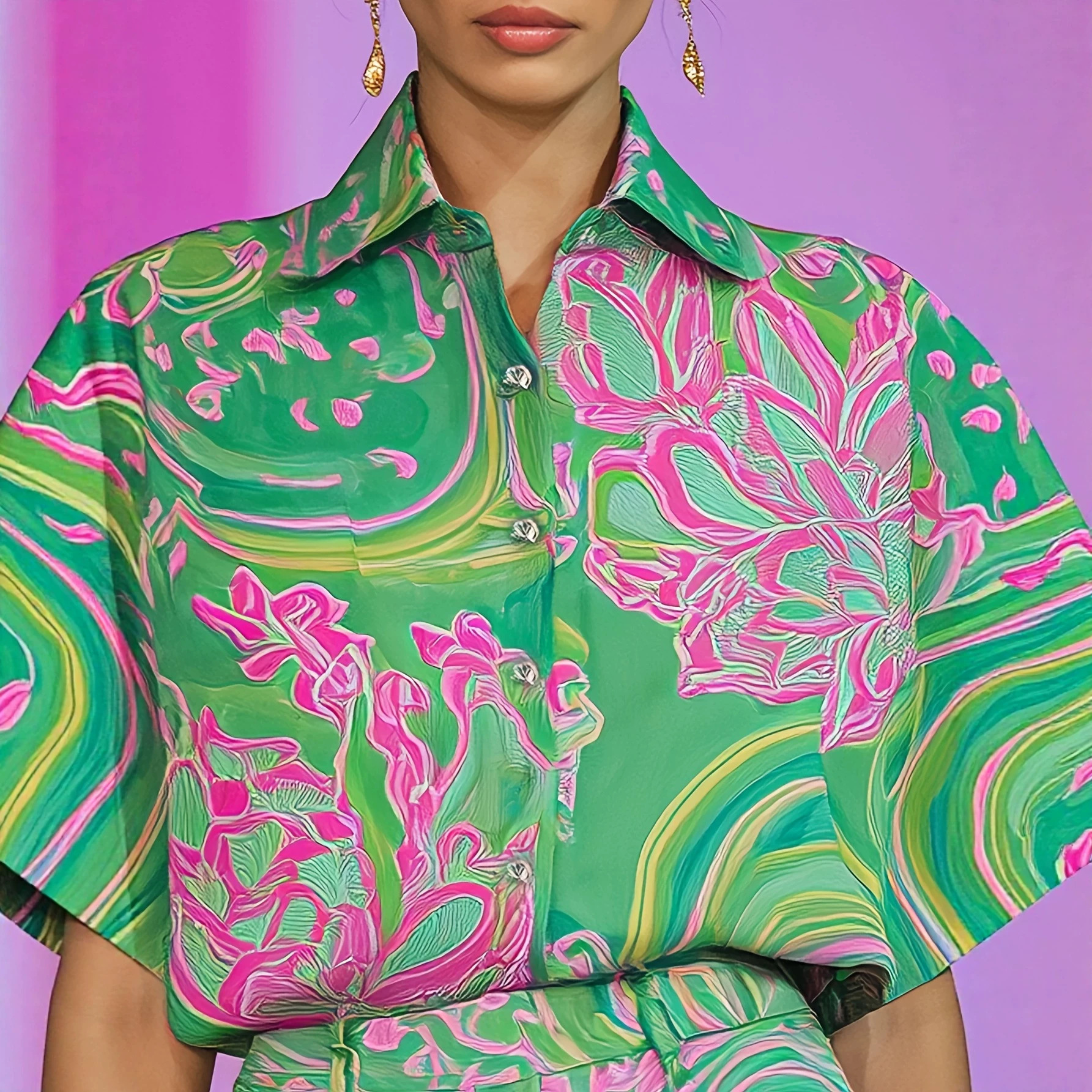Casual Printed Lapel Short-sleeve Shirt And Straight-leg Trousers Set 3