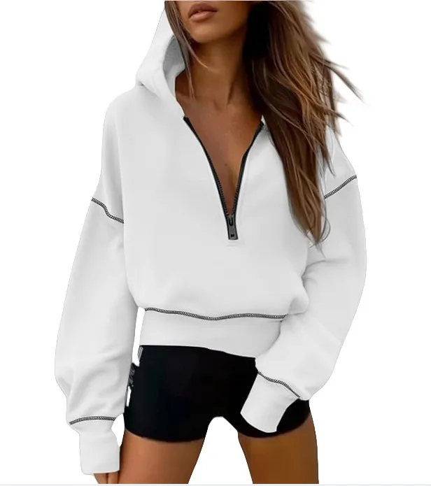 Women's Half Zipper Short Sweater White - Shop at LoveMi