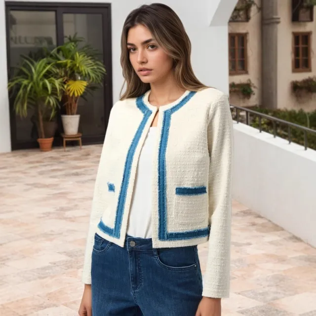 Temperament Crew Neck Retro Raw Edges Design Short Coat Apricot - Shop at LoveMi