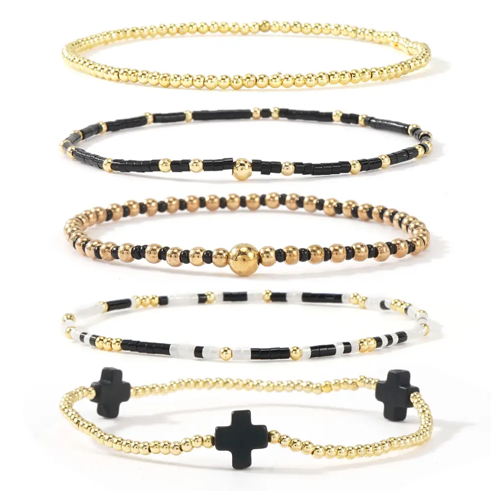 Instagram-style Fashion Light Luxury Gold Bead Cross Set