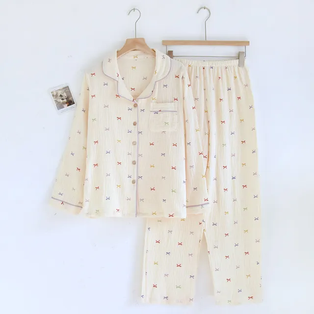 Cute Bow Crepe Pajama Set Bow - Shop at LoveMi