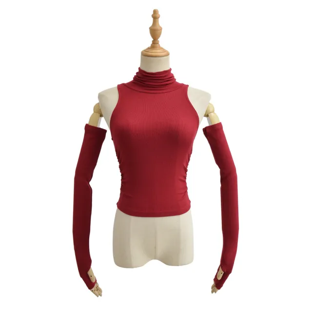 Slim fit Pleated Women's Cuff Top Short T shirt Wine Red - Shop at LoveMi