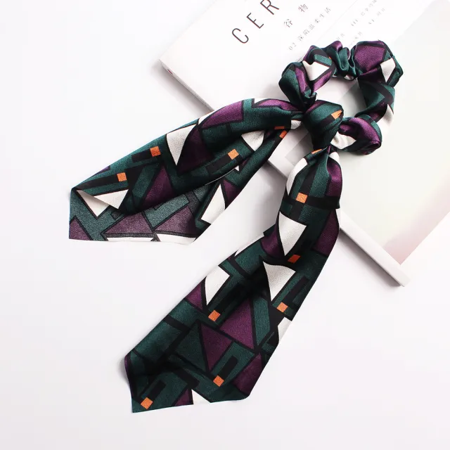 Geometric Hair Band Fashion Satin Big Bow Elastic Horse Tail Ribbon Fabric Large Hair Tie Green - Shop at LoveMi