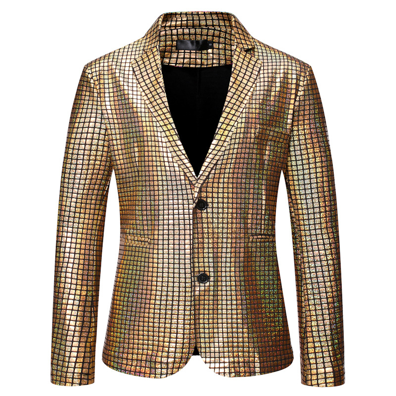 Plaid Bronzing Trendy Nightclub Men's Single Western Dress Jacket