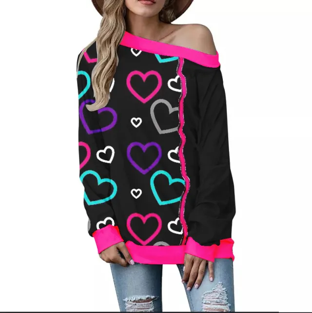 Women's Valentine's Day Pattern Printed Long Sleeve Loose Shoulder Sweater Sgoj101912 - Shop at LoveMi