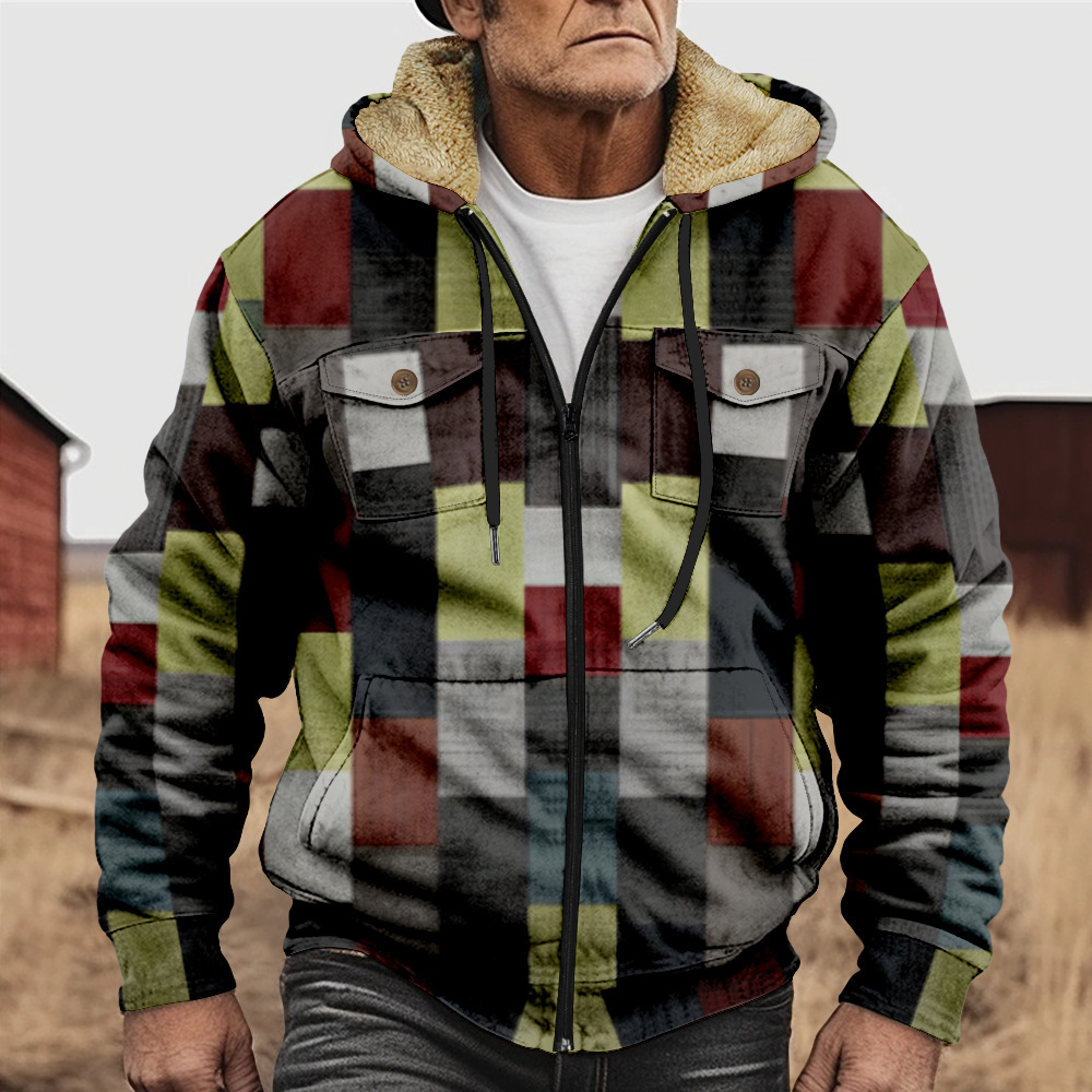 British-style Abstract Fashion Fleece-lined Cotton Coat With Hood And Zipper - Image 2