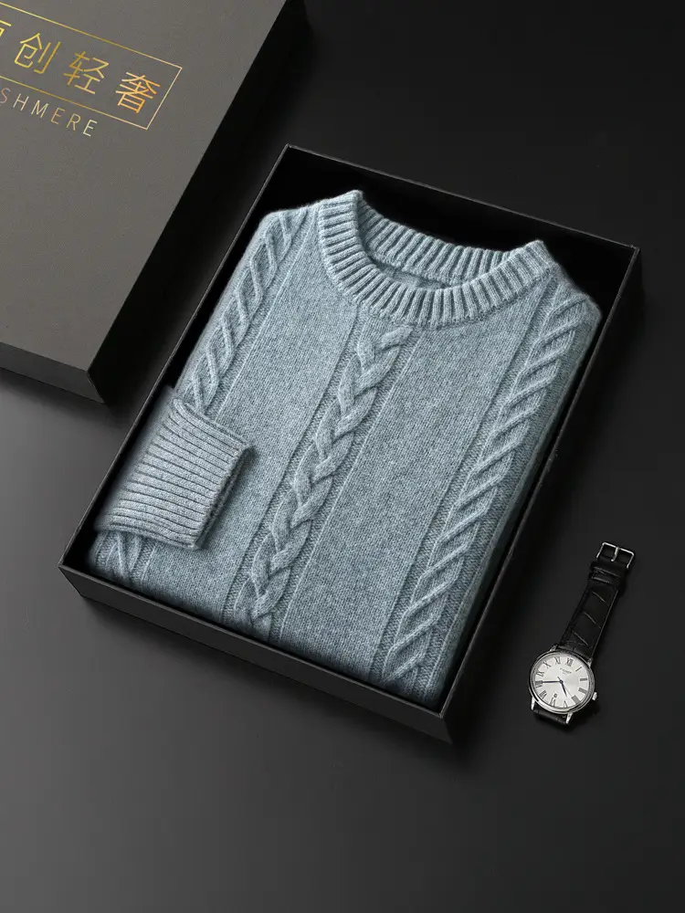 100 Pure Wool Sweater Men's Round Neck Thickened Warm Long Sleeves Sweater