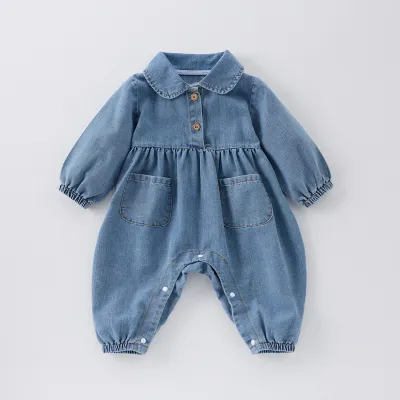 Cute Lapel Denim Rompers Jumpsuit