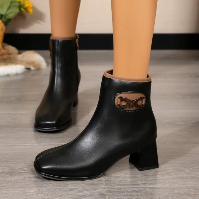 Casual All match Plus Size Square Head Chunky Heel Martin Boots Black - Shop at LoveMi