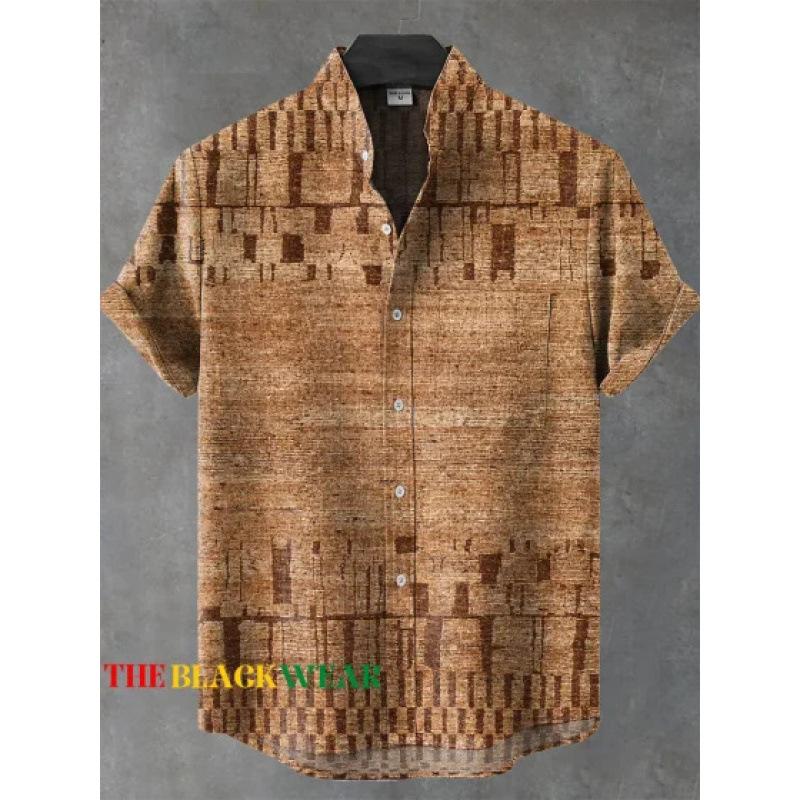 Mens Casual Short-sleeve Polo Shirt Turn-down Collar, Summer Printed Striped Top