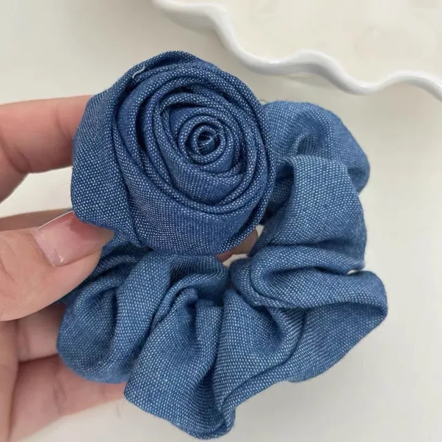Denim Western Style Flower Hairband Headdress Dark Blue - Shop at LoveMi