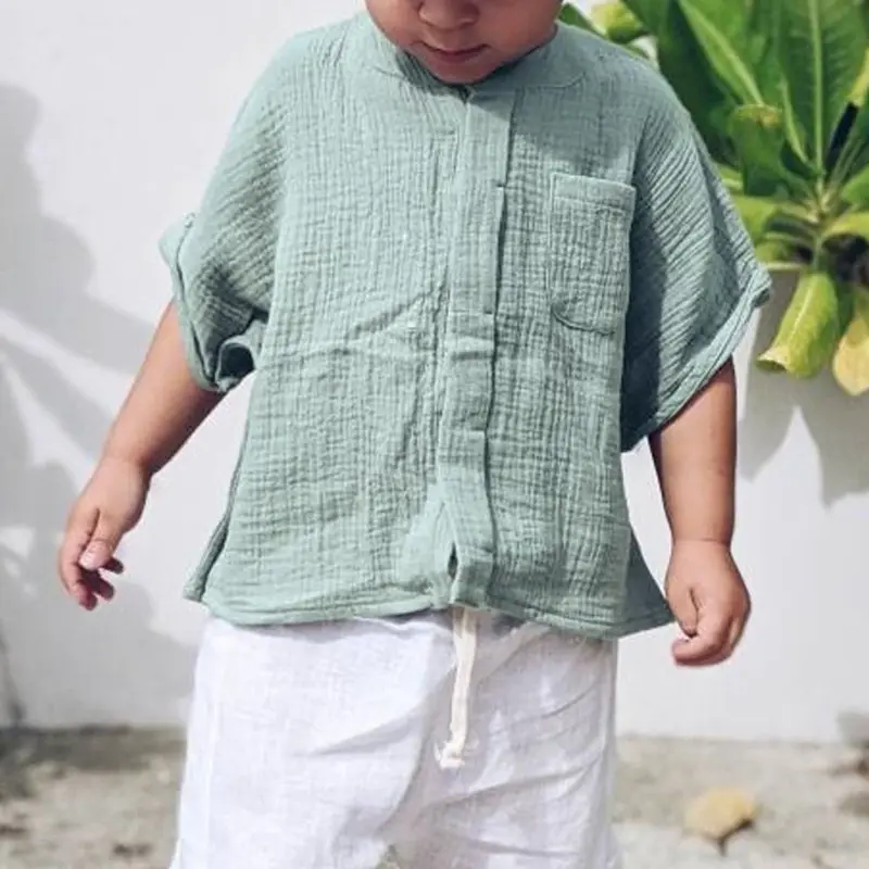 Cotton Double-layer Gauze Shirt Boy Casual Short-sleeved
