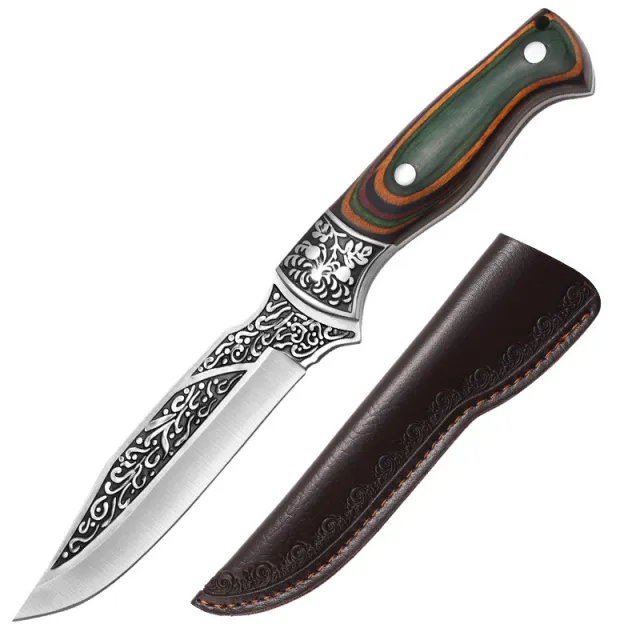 Stainless Steel Portable Portable Handle Meat Kitchen Knife Green No 7 Knife Leather Case - Shop at LoveMi
