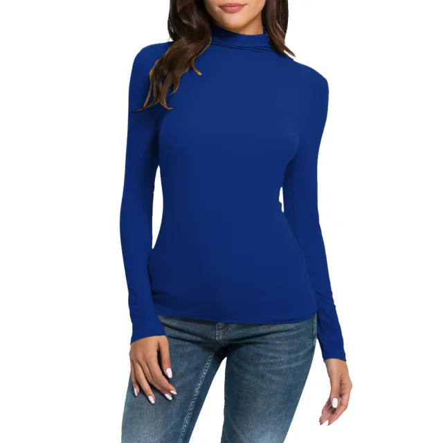 Women's Casual Long sleeved Turtleneck Solid Color Top Bottoming Shirt Blue - Shop at LoveMi